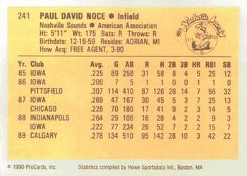 1990 ProCards #241 Paul Noce Back