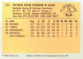 1990 ProCards #242 Kevin Pearson Back