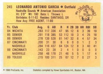 1990 ProCards #245 Leo Garcia Back