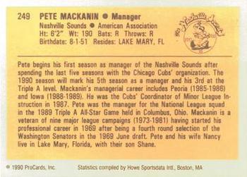 1990 ProCards #249 Pete MacKanin Back