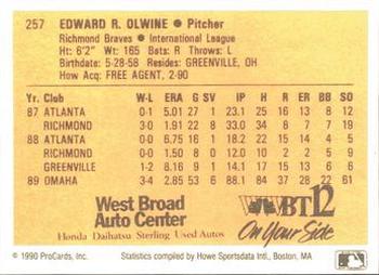 1990 ProCards #257 Ed Olwine Back