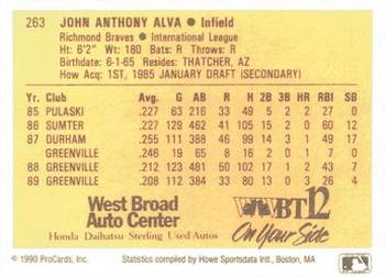 1990 ProCards #263 John Alva Back
