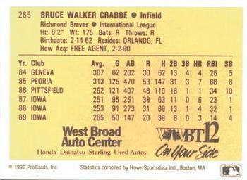 1990 ProCards #265 Bruce Crabbe Back