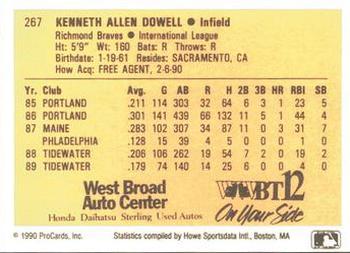 1990 ProCards #267 Ken Dowell Back