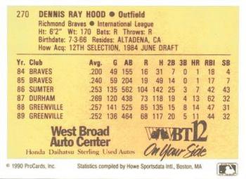 1990 ProCards #270 Dennis Hood Back