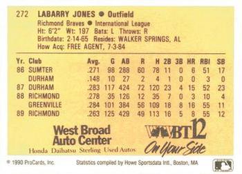 1990 ProCards #272 Barry Jones Back