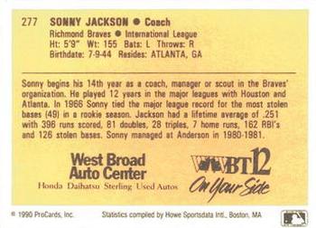 1990 ProCards #277 Sonny Jackson Back