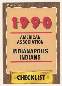 1990 ProCards #279 Indianapolis Indians Checklist Front