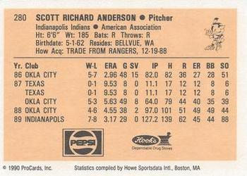 1990 ProCards #280 Scott Anderson Back
