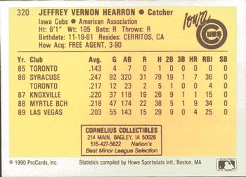 1990 ProCards #320 Jeff Hearron Back