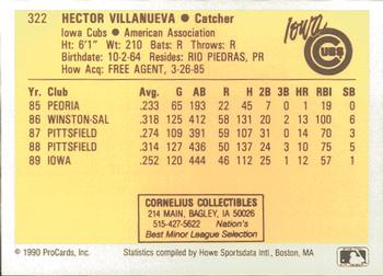 1990 ProCards #322 Hector Villanueva Back