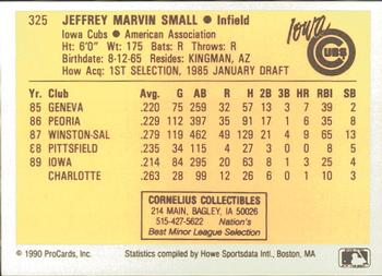1990 ProCards #325 Jeff Small Back