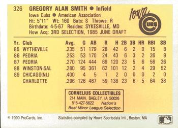 1990 ProCards #326 Greg Smith Back