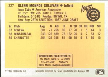 1990 ProCards #327 Glenn Sullivan Back