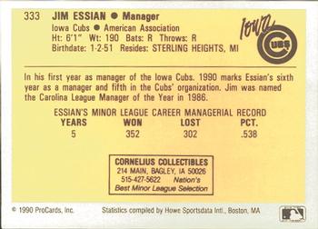 1990 ProCards #333 Jim Essian Back