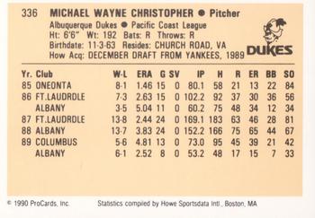 1990 ProCards #336 Mike Christopher Back