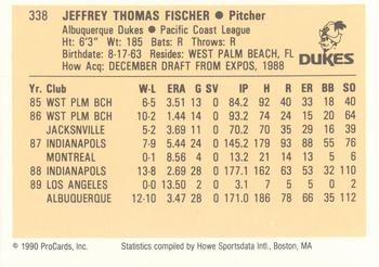 1990 ProCards #338 Jeff Fischer Back