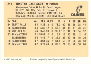 1990 ProCards #344 Tim Scott Back
