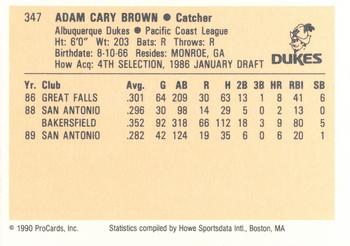 1990 ProCards #347 Adam Brown Back