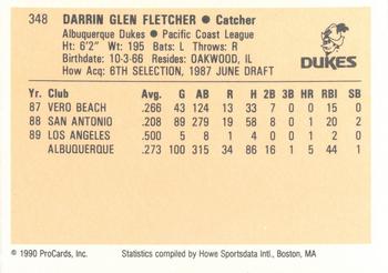 1990 ProCards #348 Darrin Fletcher Back