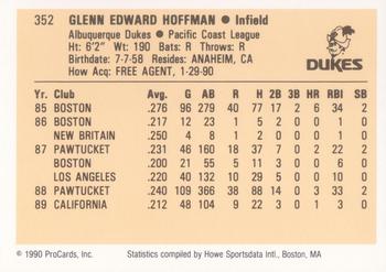 1990 ProCards #352 Glenn Hoffman Back