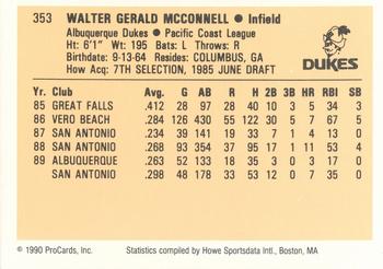 1990 ProCards #353 Walt McConnell Back