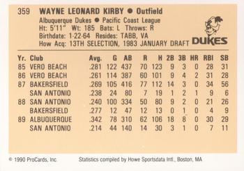 1990 ProCards #359 Wayne Kirby Back