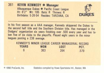 1990 ProCards #361 Kevin Kennedy Back
