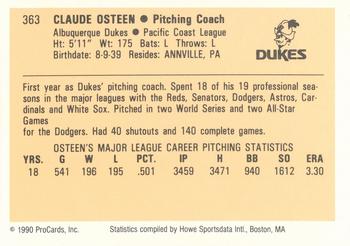 1990 ProCards #363 Claude Osteen Back