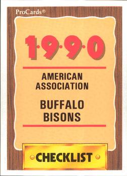 1990 ProCards #364 Buffalo Bisons Checklist Front
