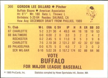 1990 ProCards #366 Gordon Dillard Back
