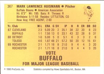 1990 ProCards #367 Mark Huismann Back