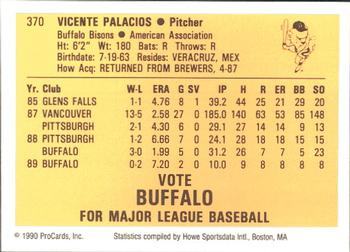 1990 ProCards #370 Vicente Palacios Back