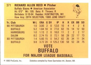 1990 ProCards #371 Rick Reed Back