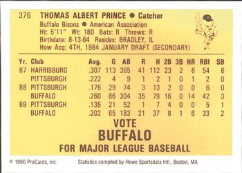 1990 ProCards #376 Tom Prince Back