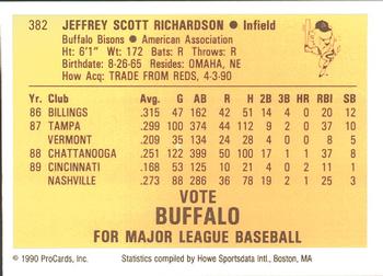 1990 ProCards #382 Jeff Richardson Back