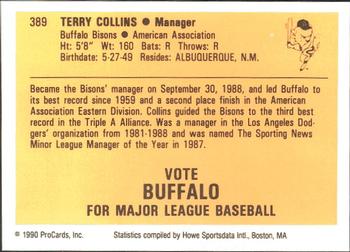 1990 ProCards #389 Terry Collins Back
