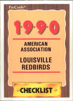 1990 ProCards #392 Louisville Redbirds Checklist Front