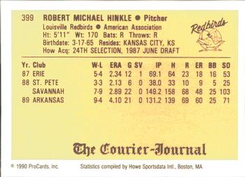 1990 ProCards #399 Mike Hinkle Back