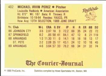 1990 ProCards #402 Mike Perez Back