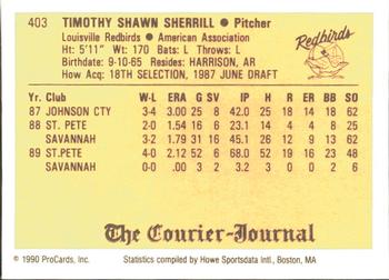 1990 ProCards #403 Tim Sherrill Back