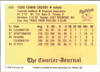 1990 ProCards #408 Todd Crosby Back