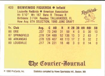 1990 ProCards #409 Bien Figueroa Back