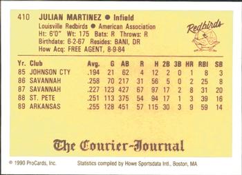 1990 ProCards #410 Julian Martinez Back