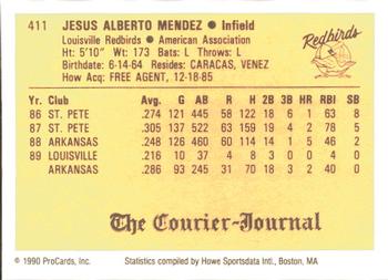 1990 ProCards #411 Jesus Mendez Back