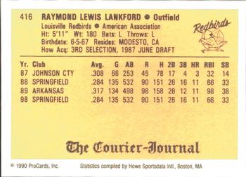 1990 ProCards #416 Ray Lankford Back