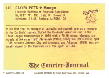 1990 ProCards #419 Gaylen Pitts Back