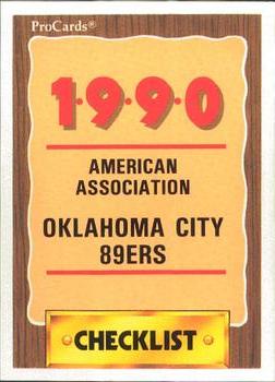 1990 ProCards #421 Oklahoma City 89ers Checklist Front