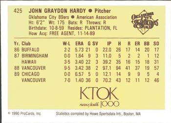 1990 ProCards #425 Jack Hardy Back