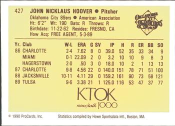 1990 ProCards #427 John Hoover Back
